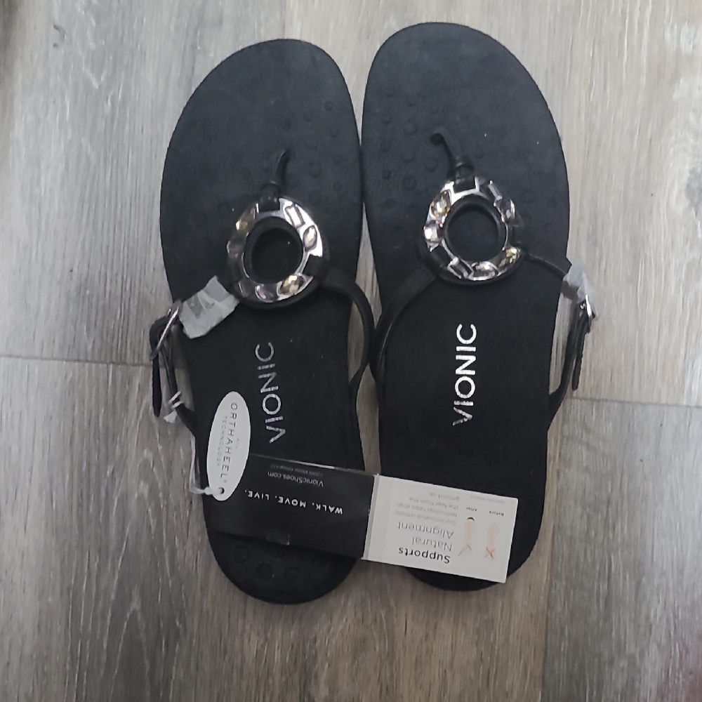 Vionic Black Sandals with Silver Accents
